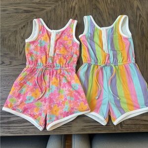 Girls' Pink Floral and Pastel Stripe Knit Romper Set